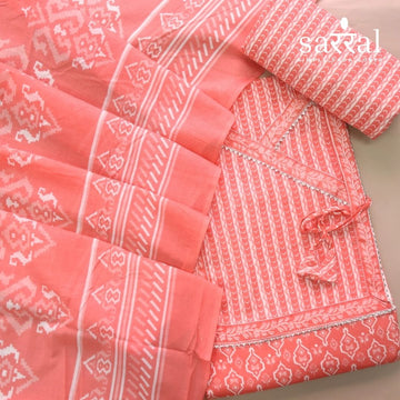 Farheen Coral Orange Digital Printed In Angrakha Style Neck Cotton Suit Set