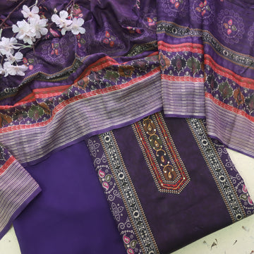 Reshmi Indigo Purple Thread Weaved in Bandhani Printed Cotton Suit Set
