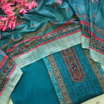 Reshmi Cerulean Teal Thread Weaved in Bandhani Printed Cotton Suit Set
