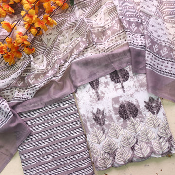 Reshmi Frappe Mauve Thread Embroidered Hem Digital Print Cotton Suit Set