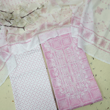 Reshmi Baby Pink Thread Embroidered Neck Work Printed Cotton Suit Set-D4