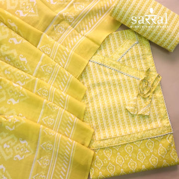 Farheen Corn Yellow Digital Printed iN Angrakha Style Neck Cotton Suit Set