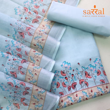 Madhubala Powder Blue in Pichwai Printed Cotton Linen Suit Set