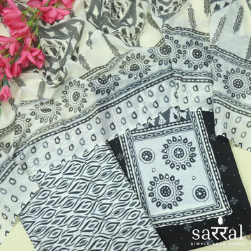 Farheen Ebony Black Patra Detailing Patch Work in Printed Cotton Suit Set