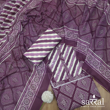 Farheen Blueberry Purple Patra Work in Leheriya Patch Bandani Print Cotton Set