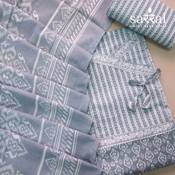 Farheen Fossil Grey Digital Printed iN Angrakha Style Neck Cotton Suit Set