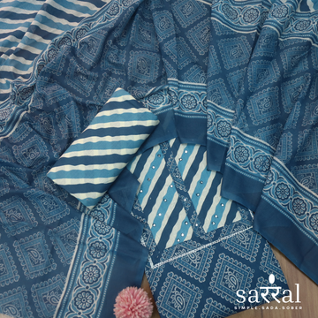 Farheen Cerulean Blue Patra Work in Leheriya Patch Bandani Print Cotton Set