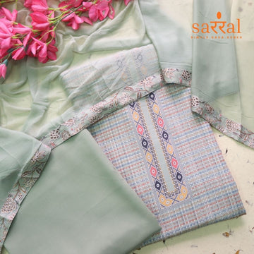 Madhubala Fern Green All Over Check Printed Work Cotton Suit Set