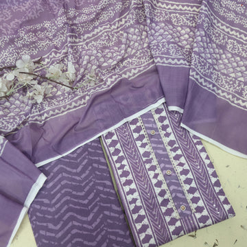 Farheen Blueberry Purple All Over Digital Dabu Printed Cotton Suit Se
