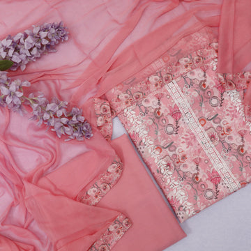 Sundari Candy Pink All Over Thread Embroidered Work Cotton Suit Set