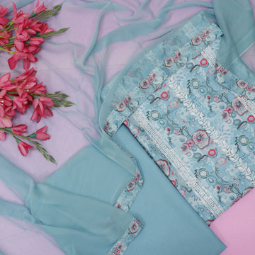 Sundari Ozone Blue All Over Thread Embroidered Work Cotton Suit Set