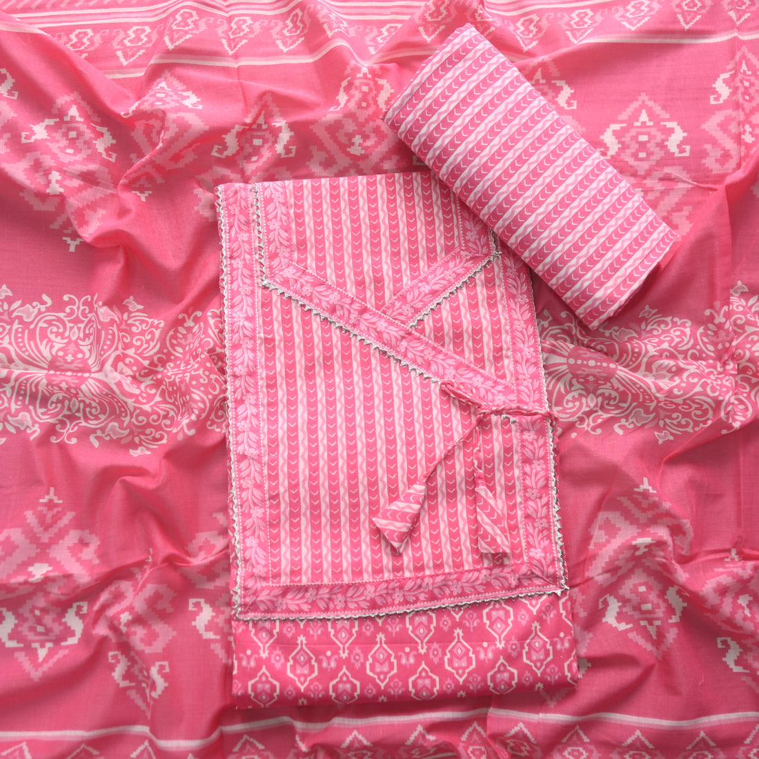 Farheen Candy Pink Digital Printed iN Angrakha Style Neck Cotton Suit Set