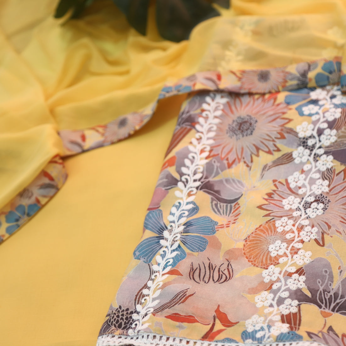 Madhubala Butterscotch Yellow Thread Embroidered Work Cotton Suit Set