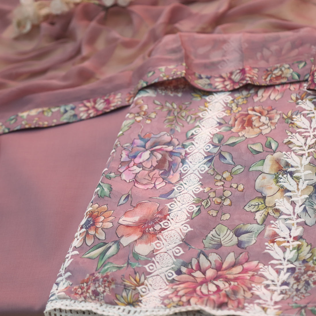 Madhubala Mulberry Mauve Thread Embroidered Work Cotton Suit Set