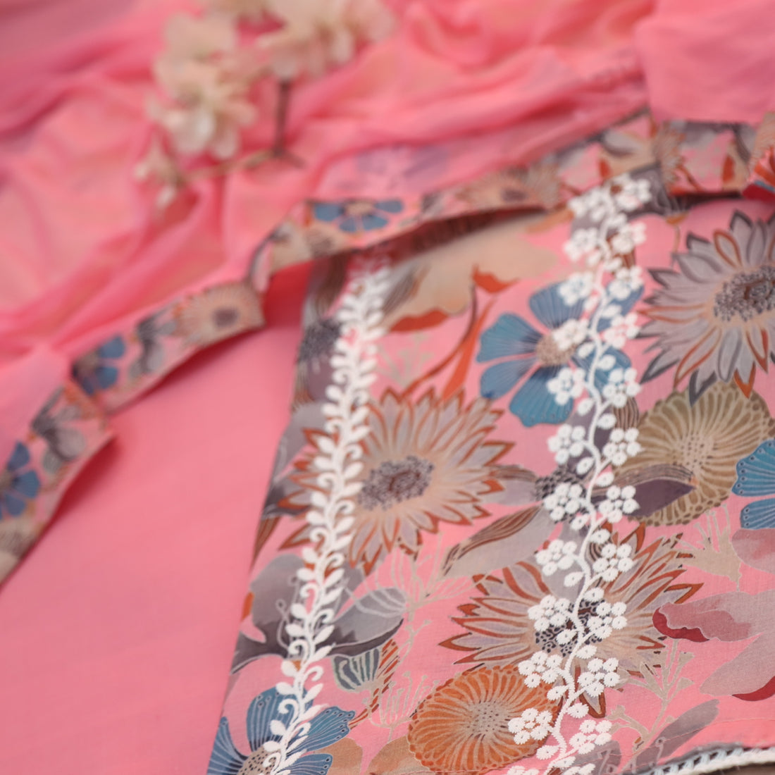 Madhubala Toffee Pink Thread Embroidered Work Cotton Suit Set