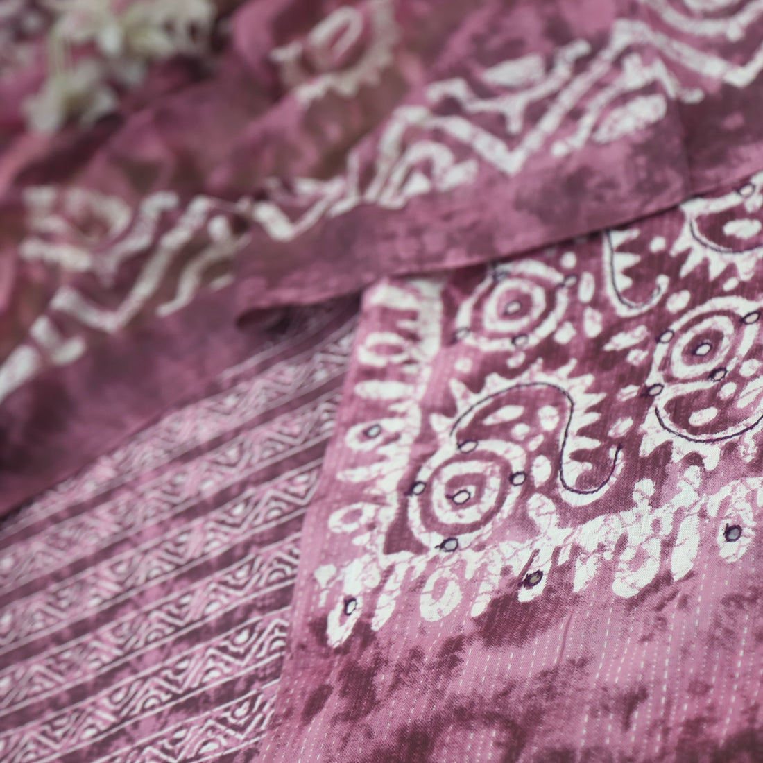 Farheen Mulberry Purple Patra Detailing in Dabu Floral Printed Cotton Suit Set