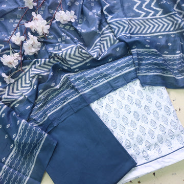 Farheen Pearl White All Over Floral Printed Dobby Cotton Suit Set