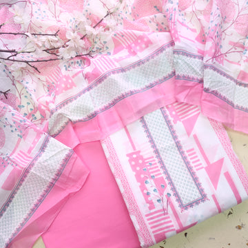 Farhana Bubblegum PInk All Over Floral Digital Printed Cotton Suit Set