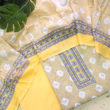 Farhana Corn Yellow All Over Bandhej Digital Printed Cotton Suit Set
