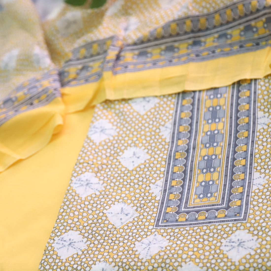 Farhana Corn Yellow All Over Bandhej Digital Printed Cotton Suit Set