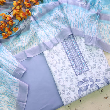 Farhana Bluish Gray All Over Floral Digital Printed Cotton Suit Set