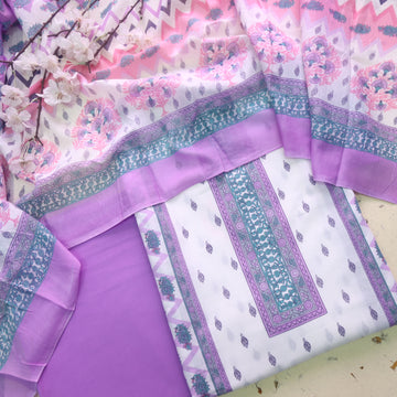 Farhana Lavender Purple All Over Digital Printed Cotton Suit Set