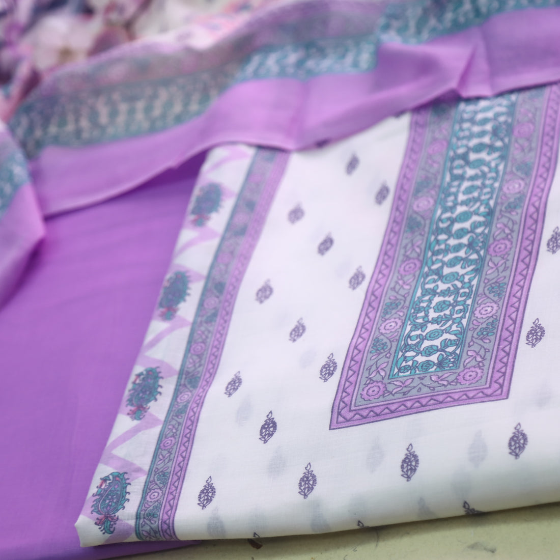 Farhana Lavender Purple All Over Digital Printed Cotton Suit Set