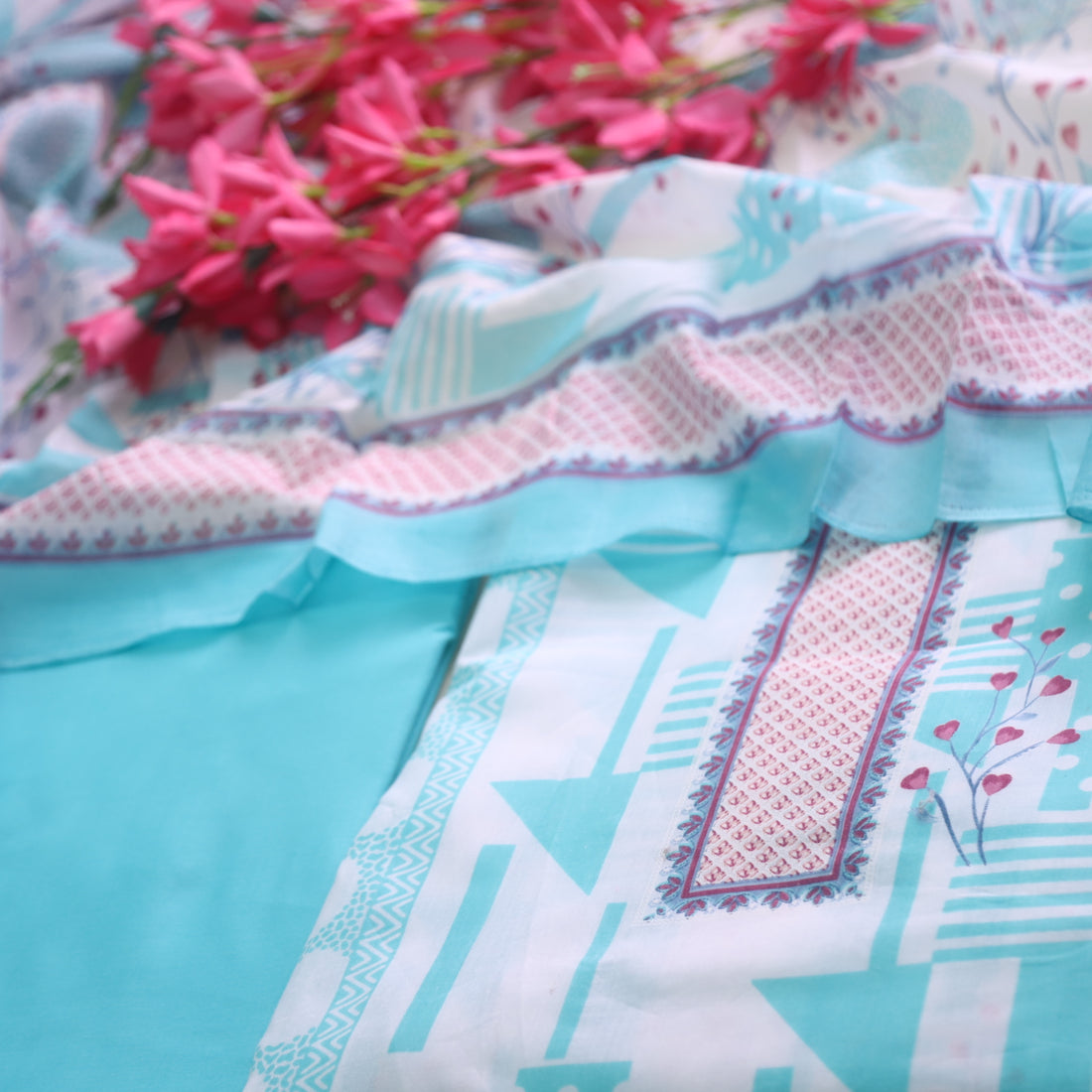 Farhana Ocean Blue All Over Floral Digital Printed Cotton Suit Set