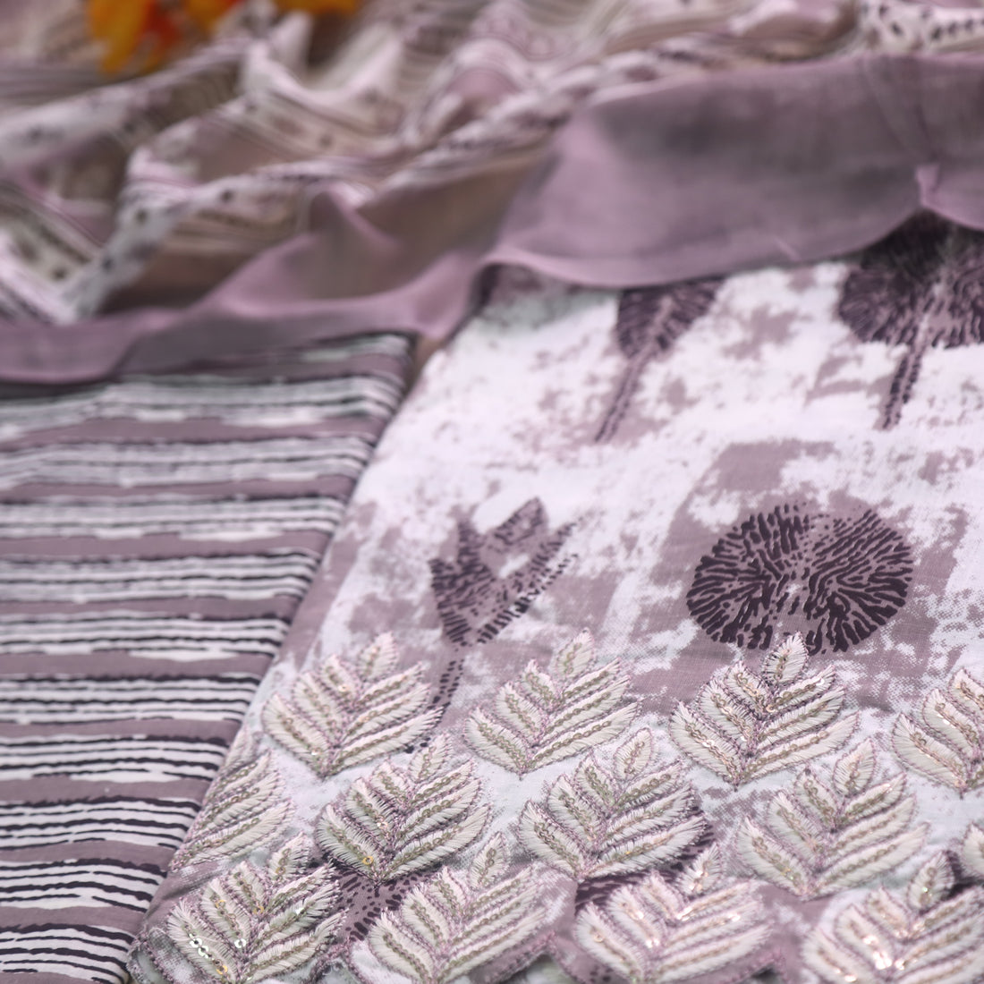 Reshmi Frappe Mauve Thread Embroidered Hem Digital Print Cotton Suit Set