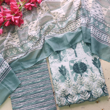 Reshmi Pale Teal Thread Embroidered Hem Digital Print Cotton Suit Set