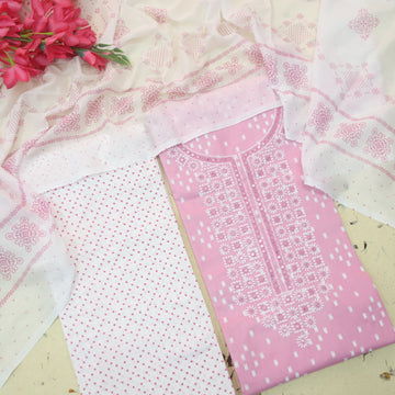Reshmi Baby Pink Thread Embroidered Neck Work Printed Cotton Suit Set-D1