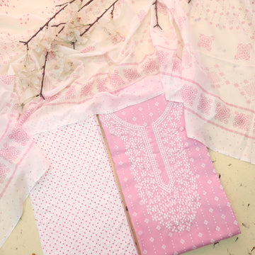 Reshmi Baby Pink Thread Embroidered Neck Work Printed Cotton Suit Set-D2