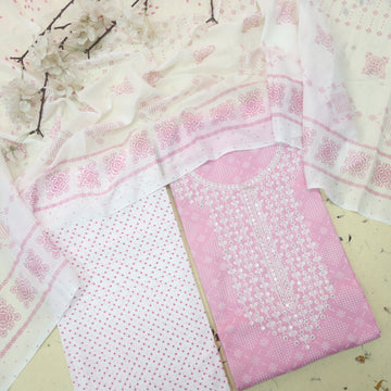 Reshmi Baby Pink Thread Embroidered Neck Work Printed Cotton Suit Set-D3