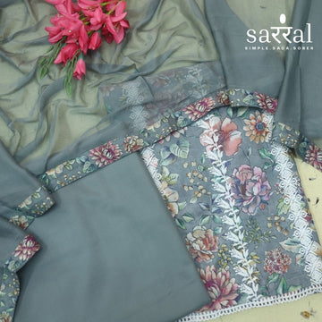 Madhubala Fossil Grey Thread Embroidered Work Cotton Suit Set