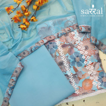 Madhubala Cerulean Blue Thread Embroidered Work Cotton Suit Set