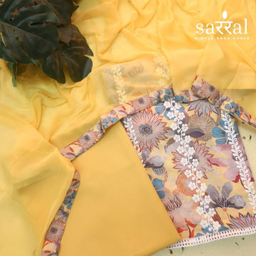 Madhubala Butterscotch Yellow Thread Embroidered Work Cotton Suit Set