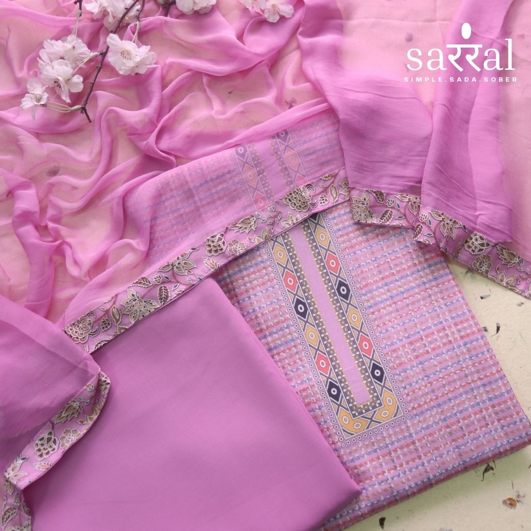 Madhubala Lilly lilac All Over Check Printed Work Cotton Suit Set