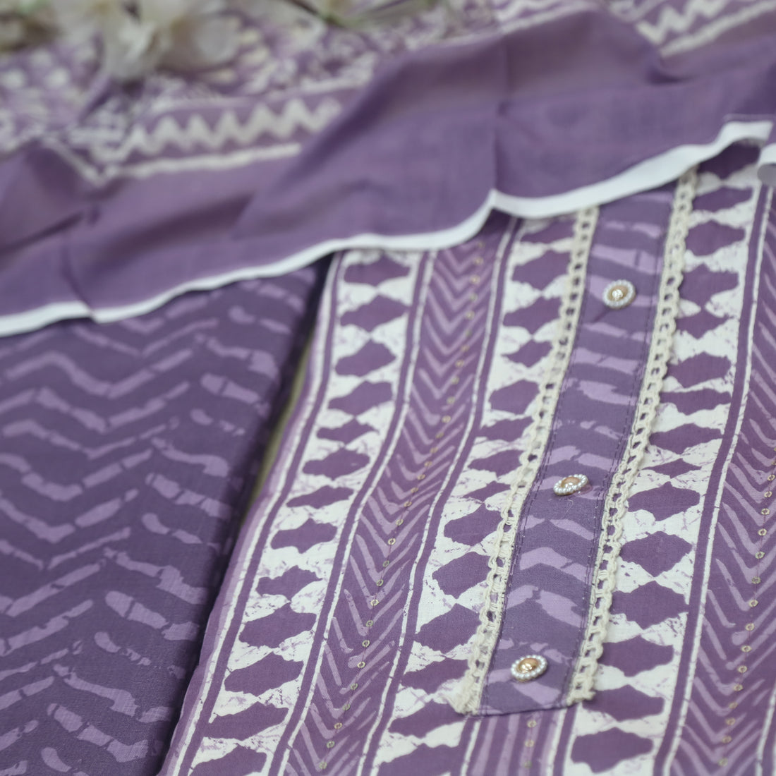 Farheen Blueberry Purple All Over Digital Dabu Printed Cotton Suit Se