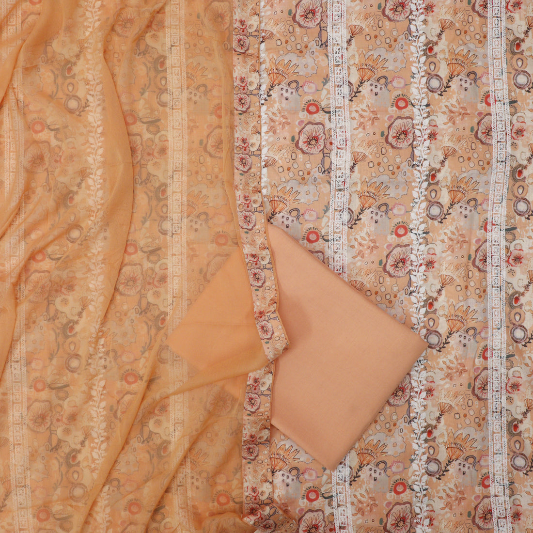 Sundari Tangerine Orange All Over Thread Embroidered Work Cotton Suit Set